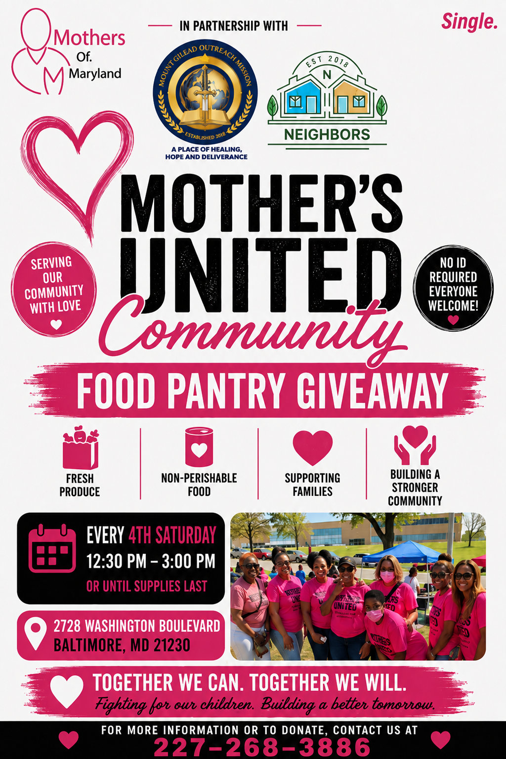 Mother's United Community Food Pantry Giveaway flyer